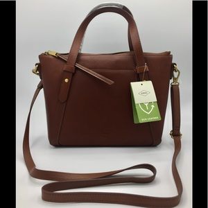Fossil Brown Eco-Leather Satchel with Crossbody Strap